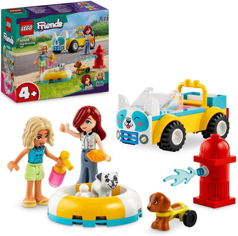 Friends Dog-Grooming Car Toy, Vehicle Playset, Animal and Nature Pretend Play Toy for 4 Plus Year Old Girls, Boys & Kids, 2 Mini-Doll Characters and 2 Dog Figures, Birthday Gift Idea 42635