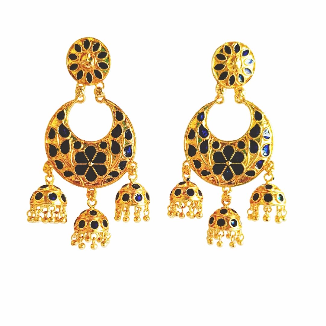 Daneen Jewellery Copper Gold Plated Stylish Assamese Traditional Jhumk | Axomia Gohona Set for Girls & Women (Blue) (B0CBL1N2YV) Amazon Price History, Amazon Price Tracker