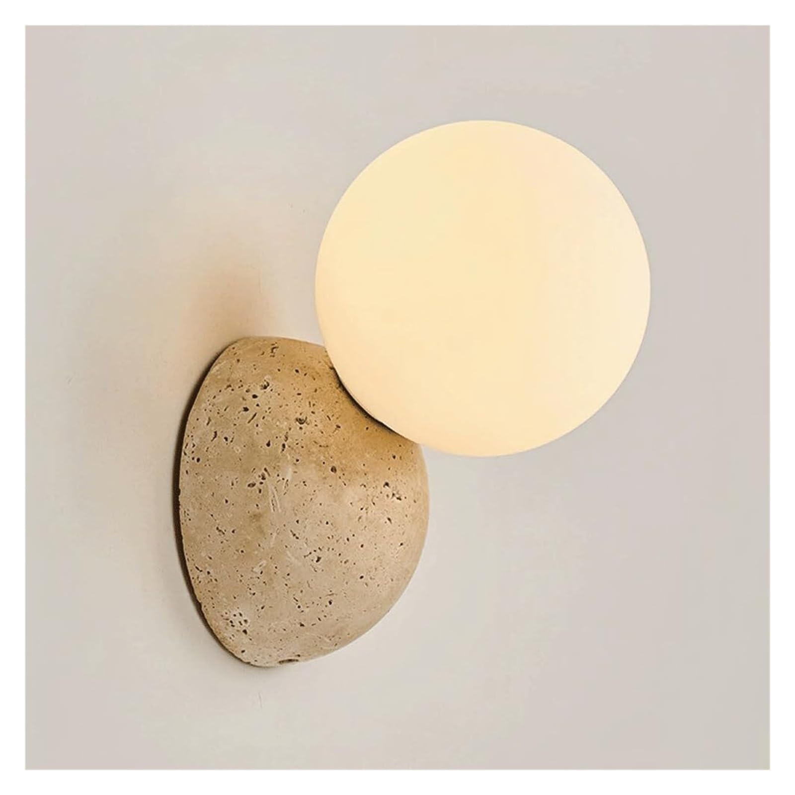 KHUKHU Vintage Designer Dining Room Wall Lamp, Bedroom Hallway Wall Mount Lights, Minimalist Yellow Travertine Wall Sconce Light, Bedside Wall Spherical Light Fixture, for Entrance Hall Stairs