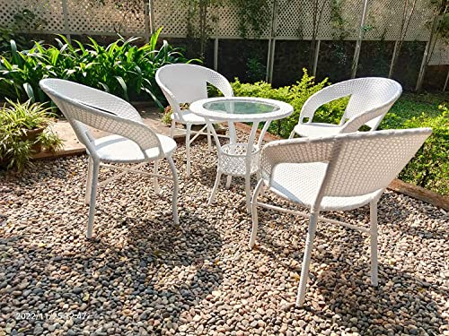 Image of India Beautiful Outdoor Garden Furniture Set for Coffee Table, Balcony Furniture, Office Furniture Patio Seating Set Standard, (4 Chair 1 Table) (White1)