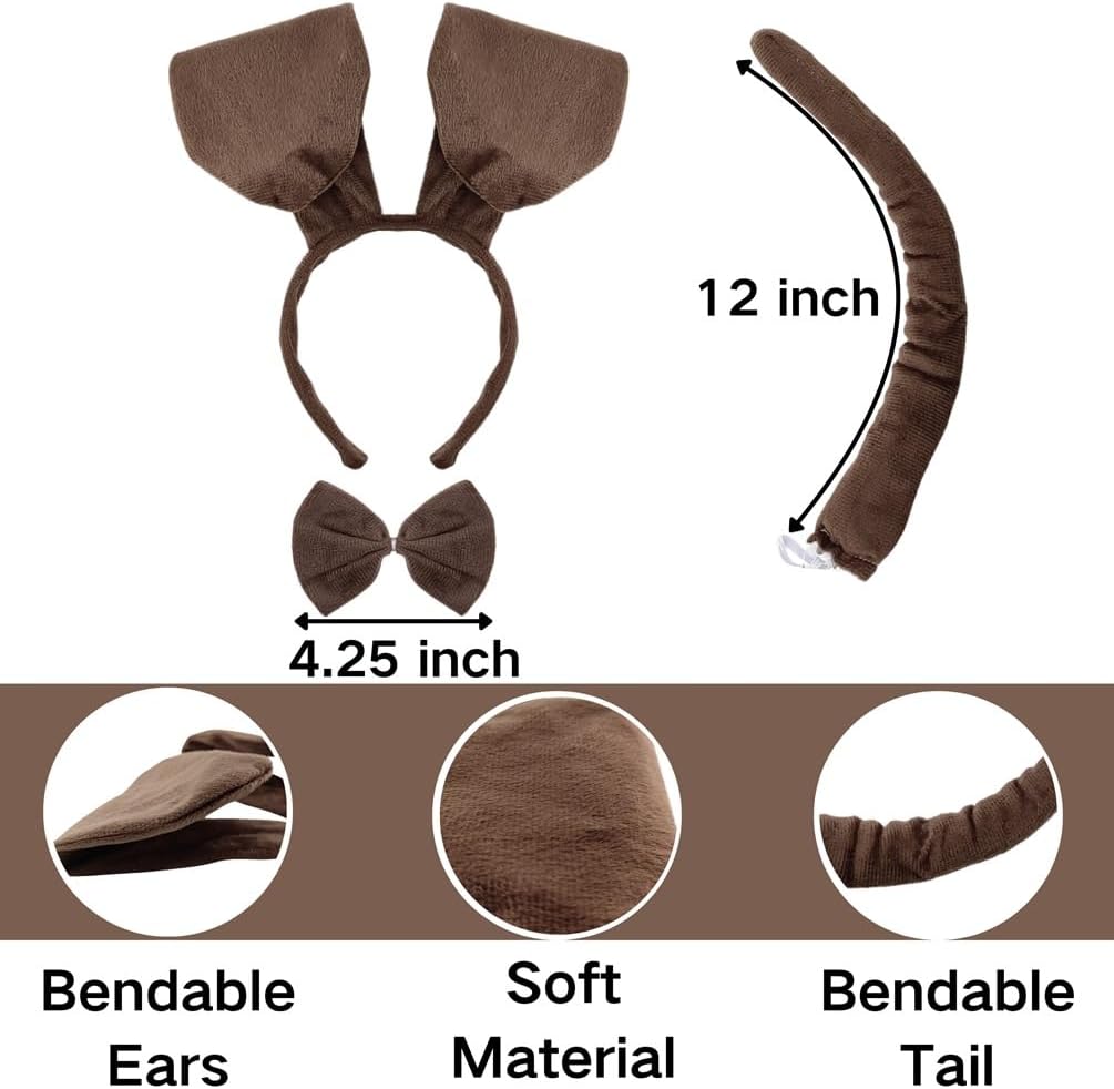 Brown Dog Ears and Tail Dog Ears Headband With Tail and Bow Tie, Puppy Ear Costume Headband Set for Halloween Festival Party Cosplay, with Bendable Design, Not a Toy, For users aged 15 and Above. - Image 5