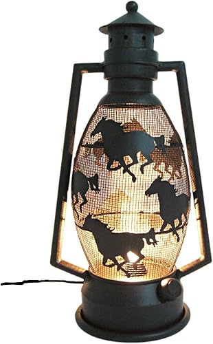 BestGiftEver Farol de metal rústico con forma de caballo, lámpara de mesa vintage de granja con cable eléctrico, decoración de estilo vaquero