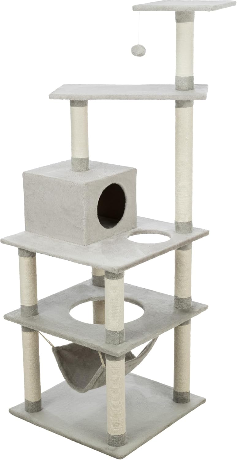 TRIXIE Abby 63.5" Cat Tower, 4-Level Sisal & Plush Cat Tree, Cat Scratcher, Condo, Hammock, Platforms Dangling Cat Toy