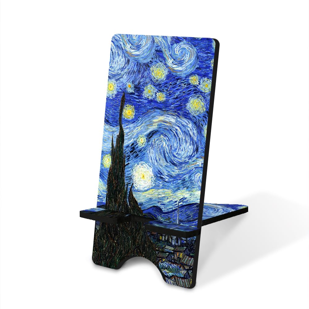 FINCIBO Cell Phone Stand Holder for Desk, Charging Stand for All Smartphones, Office Desktop Accessories Compatible with iPhone 14 13 12, Android Smartphones - The Starry Night Van Gogh