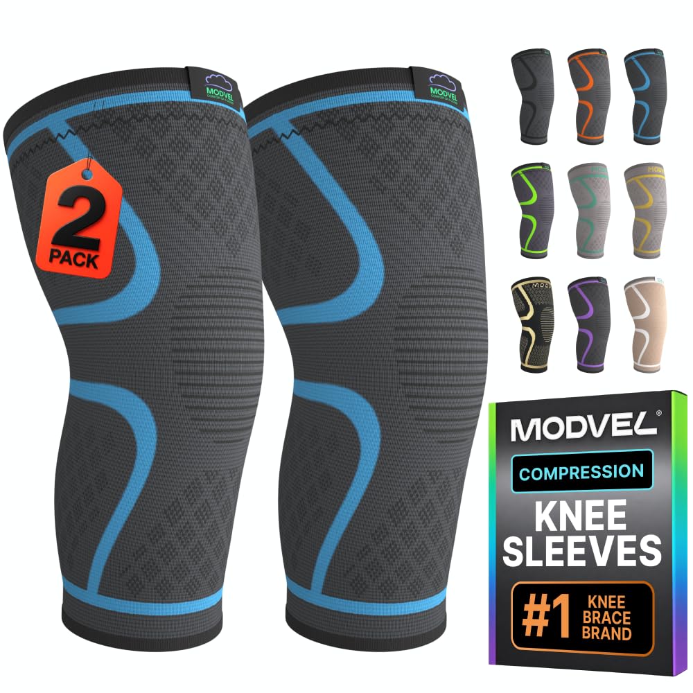 Modvel Compression Knee Brace for Women &amp; Men - 2 Pack Knee Brace for Running Knee Pain, Knee Support Compression Sleeve, Workout Sports Knee Braces for Meniscus Tear ACL &amp; Arthritis Pain Relief