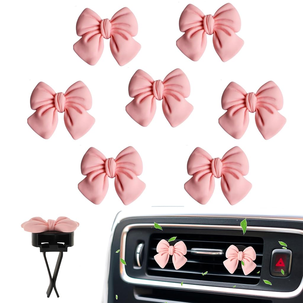 STHIRA® 7Pcs Car Decor Cute Pink Bow Car Air Vent Clip-On car Perfume Diffusers Universal Fit Car Showpieces for Passenger Princess Car Accessories Funny Car Ornaments Car Interior Decoration-image-12