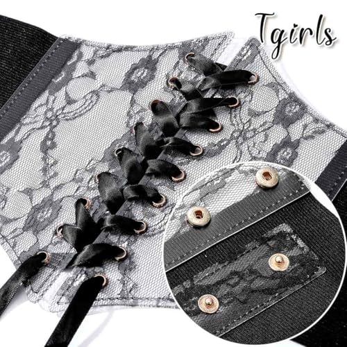 Tgirls Women Corset Belt Lace-up Waist Corset Belts Sexy Cinch Elastic Wide Belt for Dress Costume Waspie Waistband4