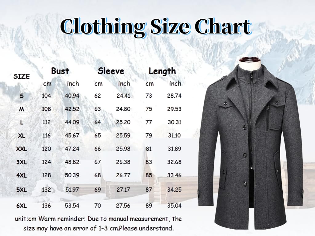 Cappotto Invernale Da Uomo In Lana Trench Spessi Lunghi Fino Ai Fianchi Cappotto Imbottito In Lana Da Uomo Caldo con Doppio Colletto Rimovibile Soprabito Monopetto Cappotto Da Lavoro
