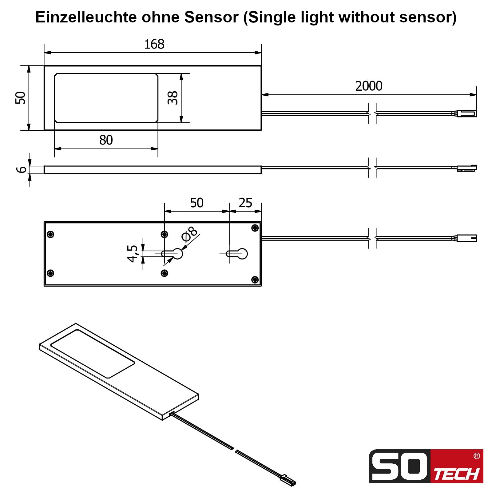 SOTECH 4er Set LED-Möbelleuchte GIULIA II mit/ohne Sensor schwarz, 2700K warmweiß inkl. Trafo & Verteiler Unterbauleuchte Schrankleuchte Vitrinenbeleuchtung