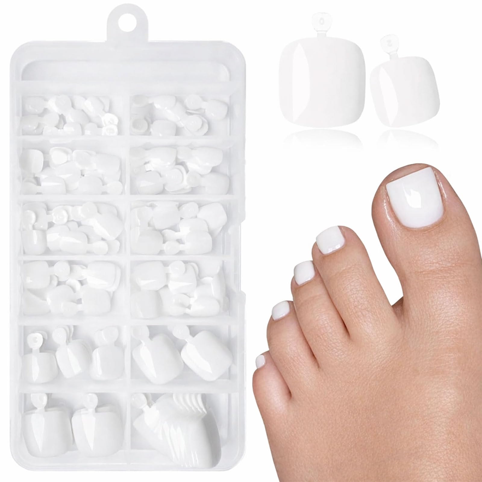 LunarCharm 120 Pezzi Unghie Finte Adesive Bianche, Unghie Artificiali per Piedi con Linguette Adesive da Applicare
