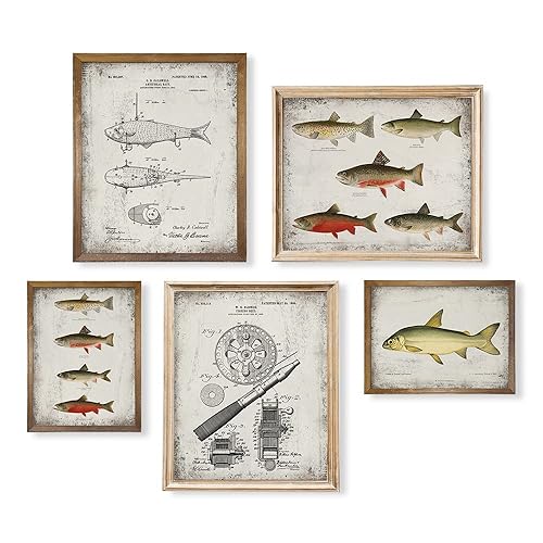 Vintage Fishing Decor - Fishing Accessories Patent Print - Fishing Rod Reel Lure Poster -Rustic Trout Bass Fish House Decor - Fishing Boat Art -