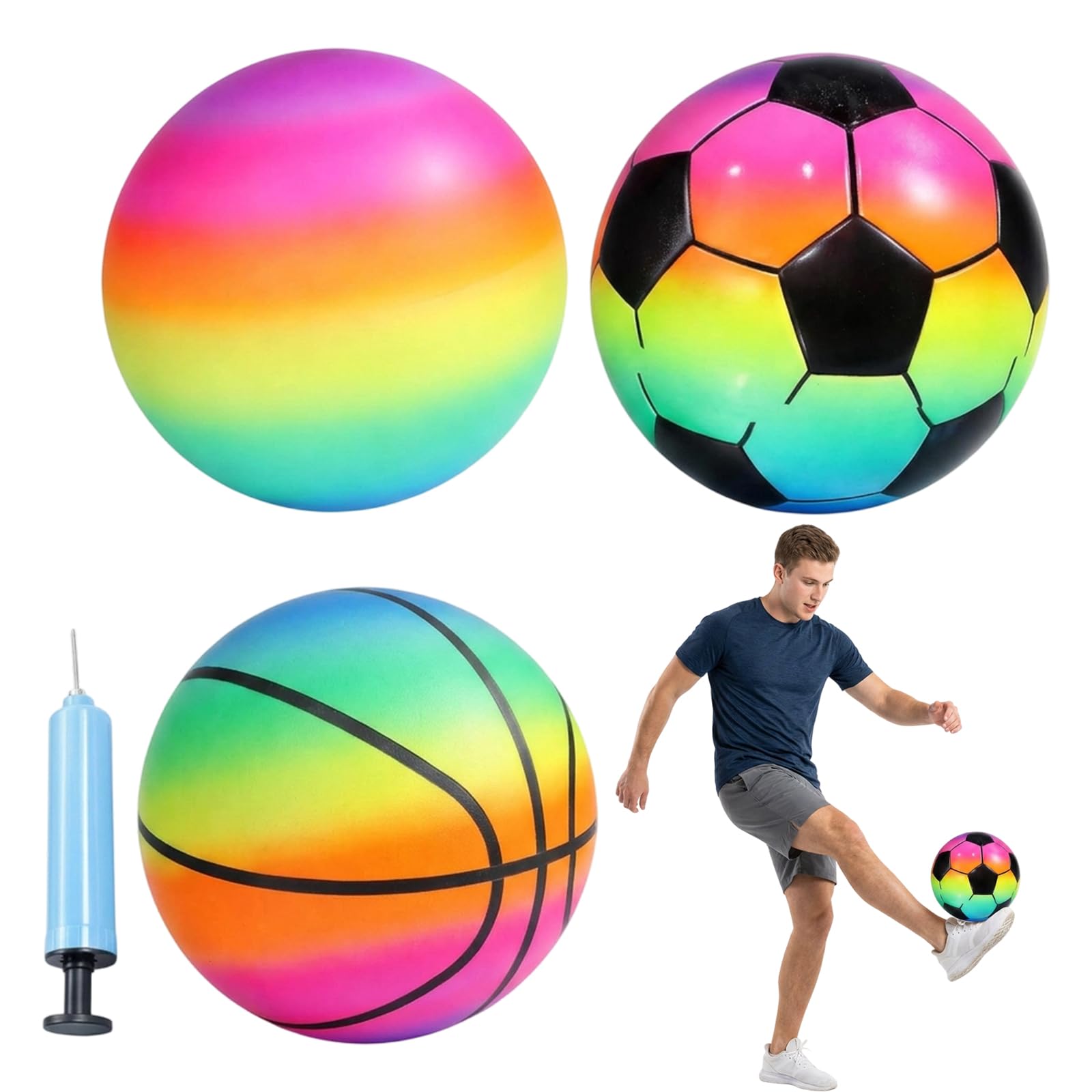 YFHUVB 3pcs Rainbow Ball, Inflatable Football And Soft Balls With Air Pump, Outdoor Garden Play, Poolside Entertainment And Sports Training, Beach Pool Party Games ﻿