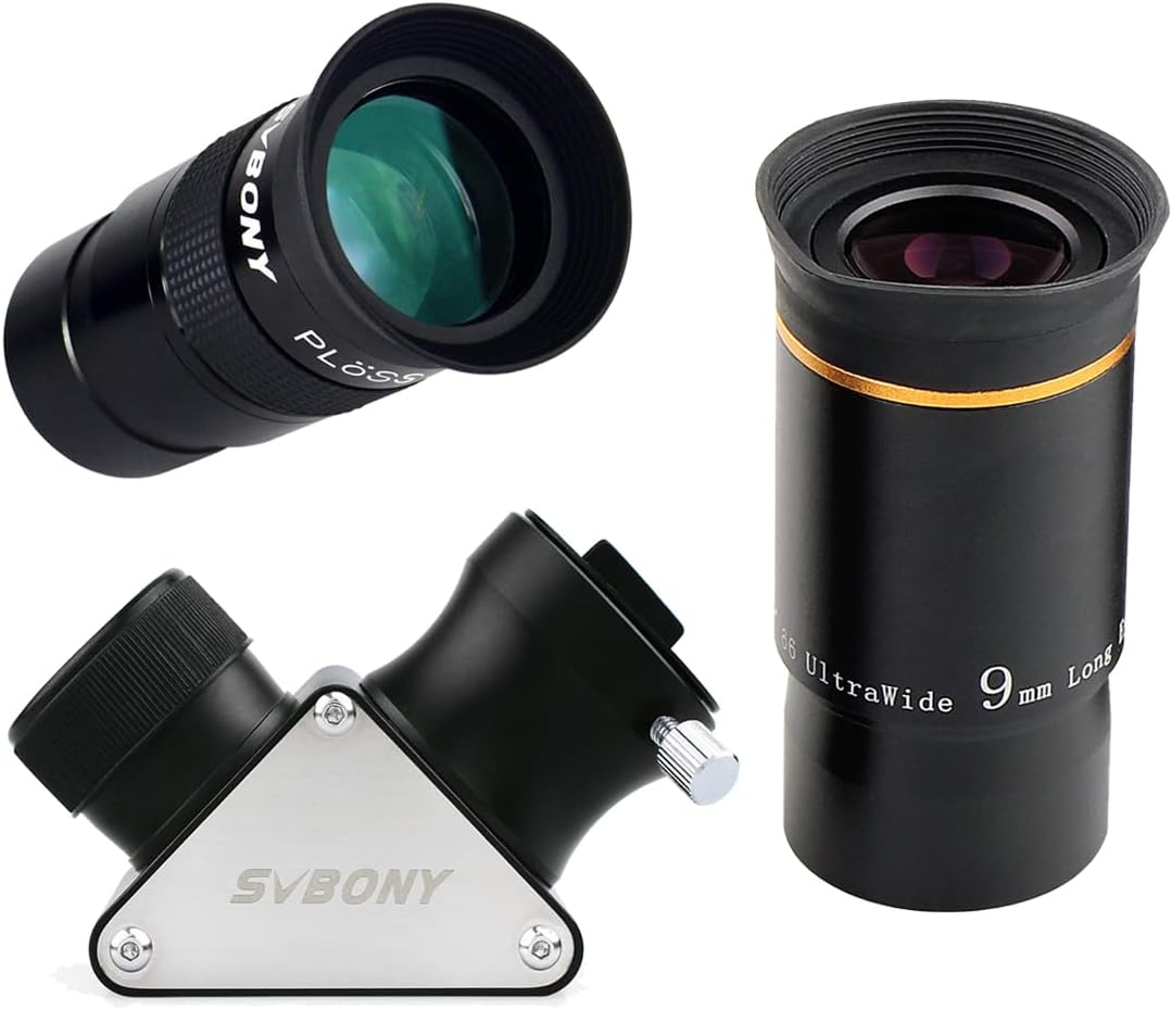 SVBONY Telescope Eyepiece 9mm 66 Degree Bundle with Plossl Eyepiece 40mm 1.25 inches 90 Degree Dielectric Mirror Diagonal，for Astronomical Observations