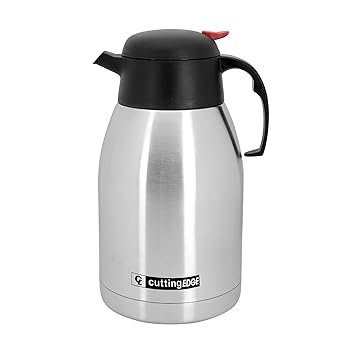 Cutting EDGE Thermo Steel Vacuum Insulated Pot 2L, Silver, with Push Button, Hot or Cold Coffee/Tea Flask,100% Leak Proof, Easy to Carry, Ideal for Tea, Coffee, Juice, Water