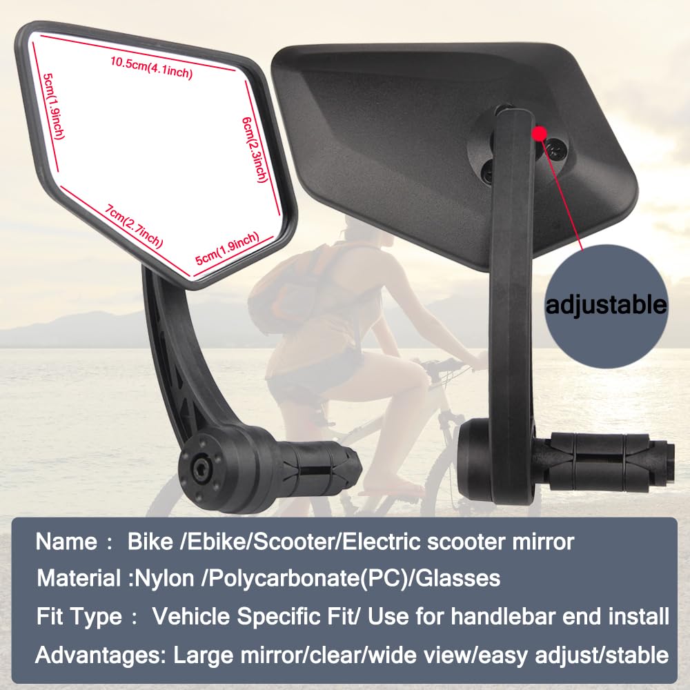 1 Pair Bike Mirror Handlebar end Mount Bicycle Mirrors E-Bike Mirrors, HD Glass Convex Mirror, Rotatable And Adjustable Wide Angle Rear View Shockproof Mirrors,Safe Cycling Bike Accessories.