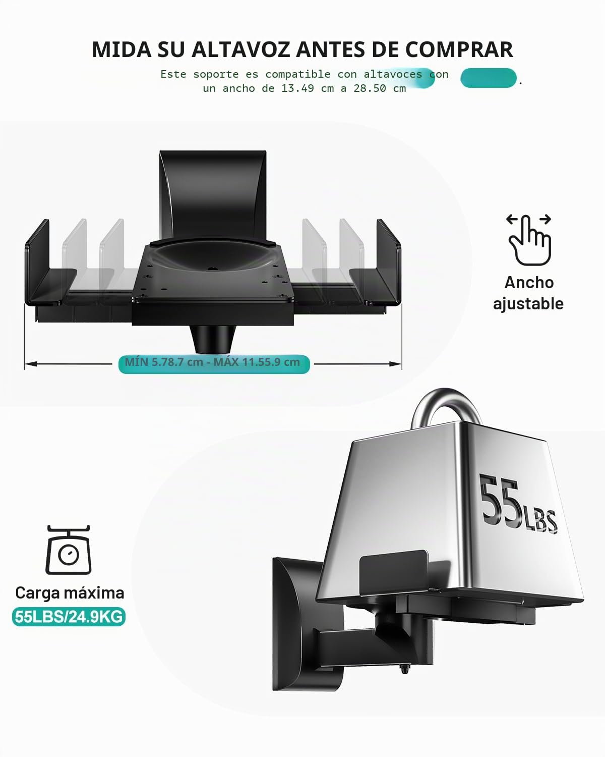 WALI Soporte de Montaje en Pared para Altavoces de Sonido Envolvente Grande, soporta hasta 55 Libras (SWM201), Color Negro