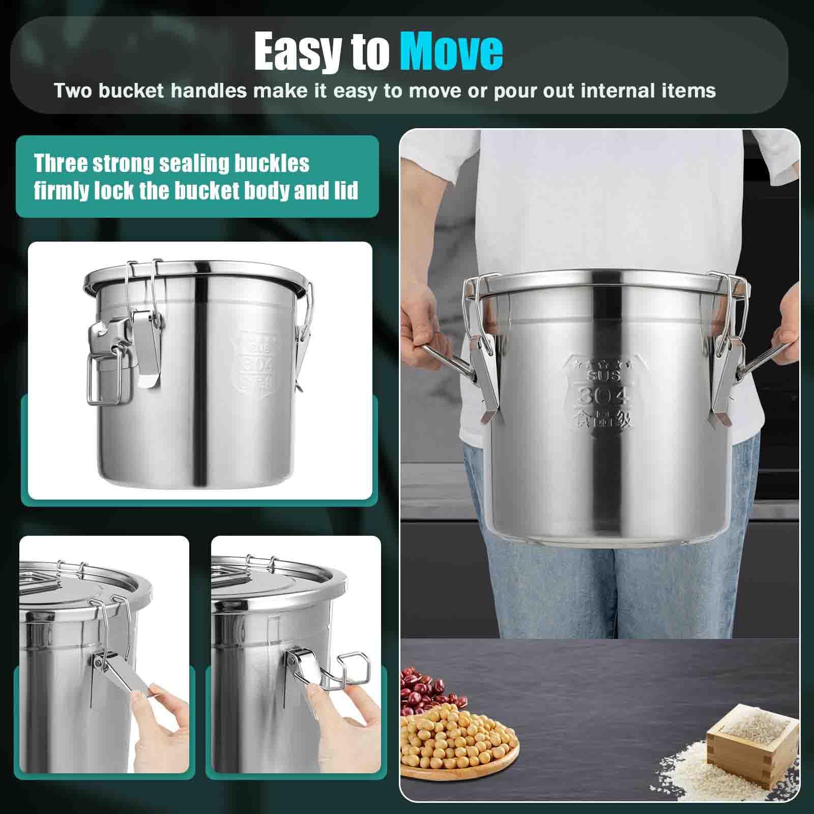 Recipiente hermético de acero inoxidable con tapa, caja de almacenamiento de arroz de 6 L/12 L para cereales, comida para perros y aceite, cubo de cocina de 25 x 25 cm, duradero y ahorra espacio