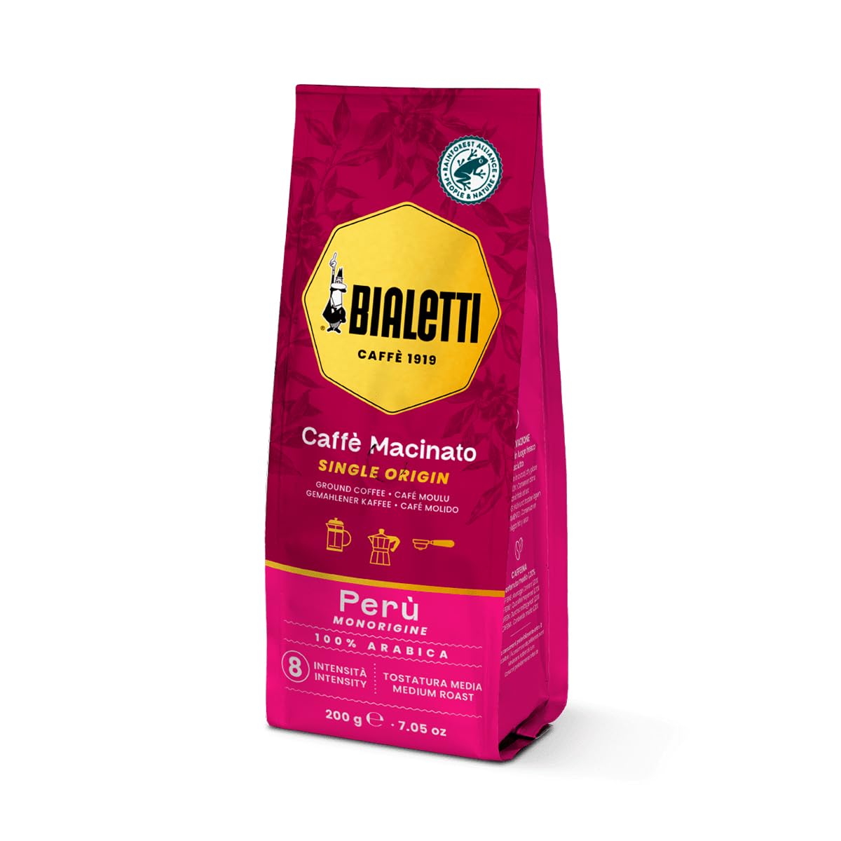 Bialetti gerösteter und gemahlener Single Origin Kaffee, 100% Arabica, Regenwald Peru, 200 gr