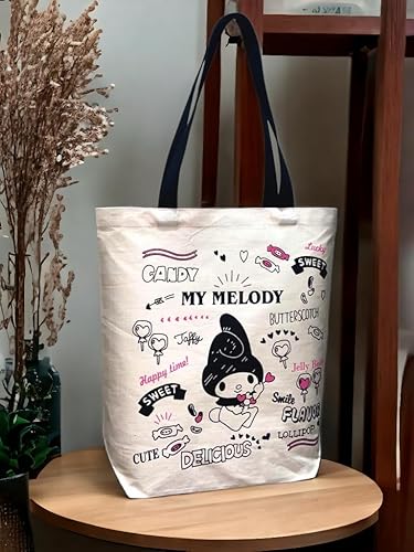 Miniatura 3 de My Melody Tote Bag para niñas, bolsa de lona de algodón con asas negras, tamaño mediano, 17 pulgadas de largo, 15 pulgadas de ancho, base de 4