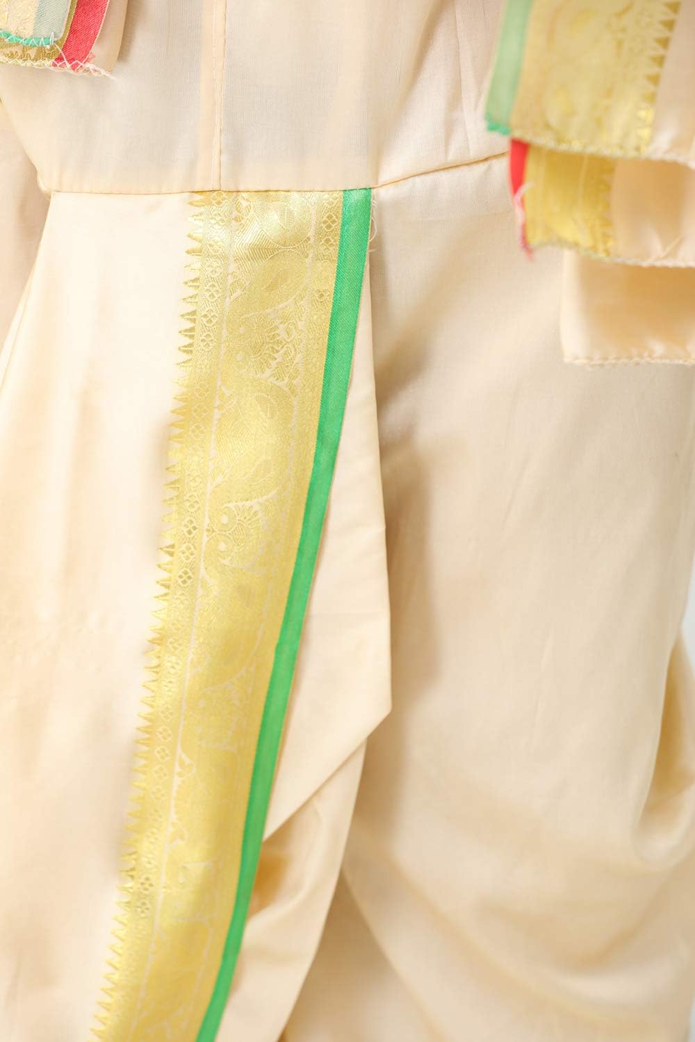 Exotic India Ready to Wear Dhoti and Angavastram Set with Woven Golden Leaves Border - Image 5