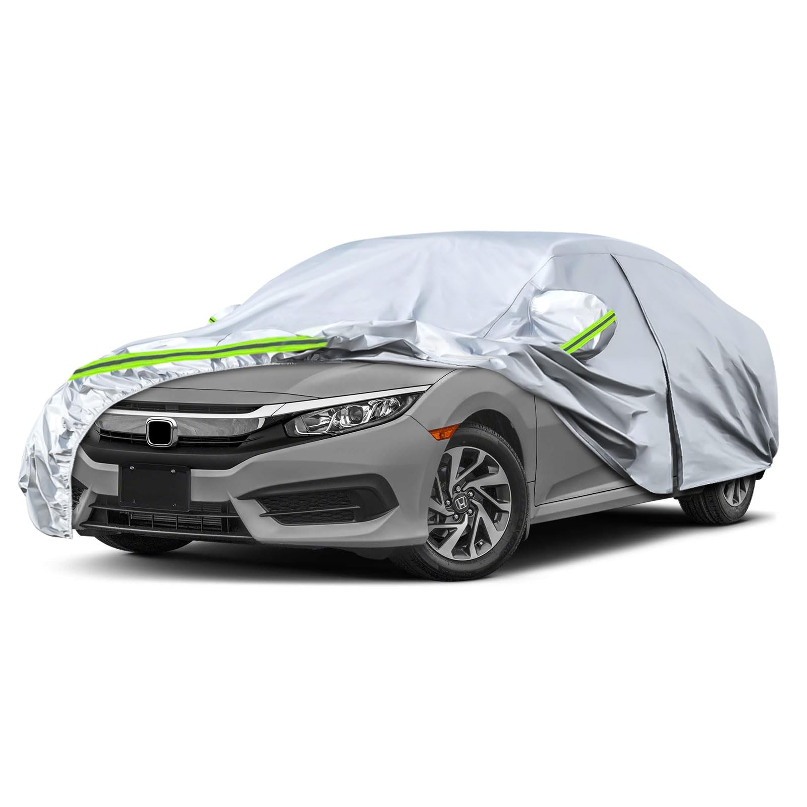 6 Layers Waterproof Car Covers Replace for 2011-2026 Honda Civic Sedan | All Weather Car Cover with Cotton Liner, Zipper Door, Windproof Bands for Snow Rain Dust Protection