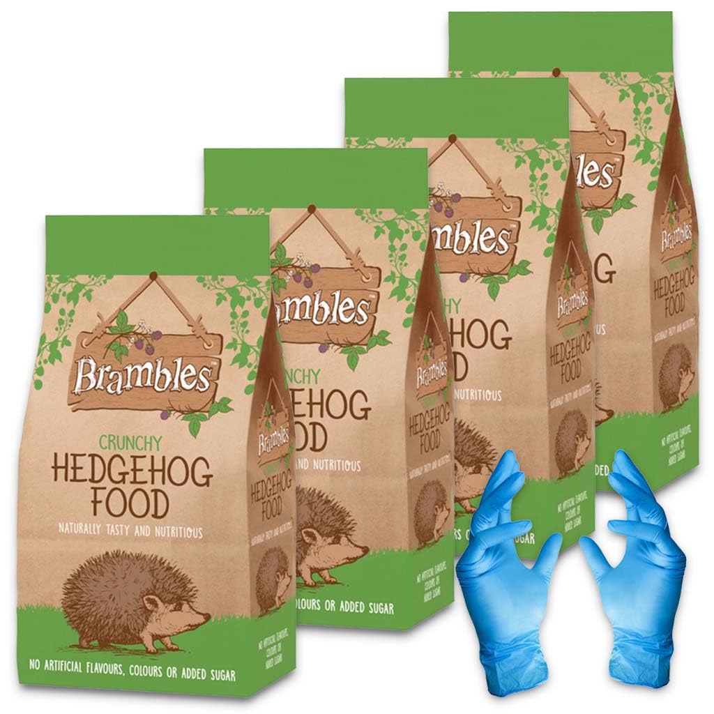 Brambles Crunchy Hedgehog Food - Also Suitable for Badgers and Foxes - Nutritious Food with Kasabona Blue Vinyl Gloves (Crunchy 8kg)