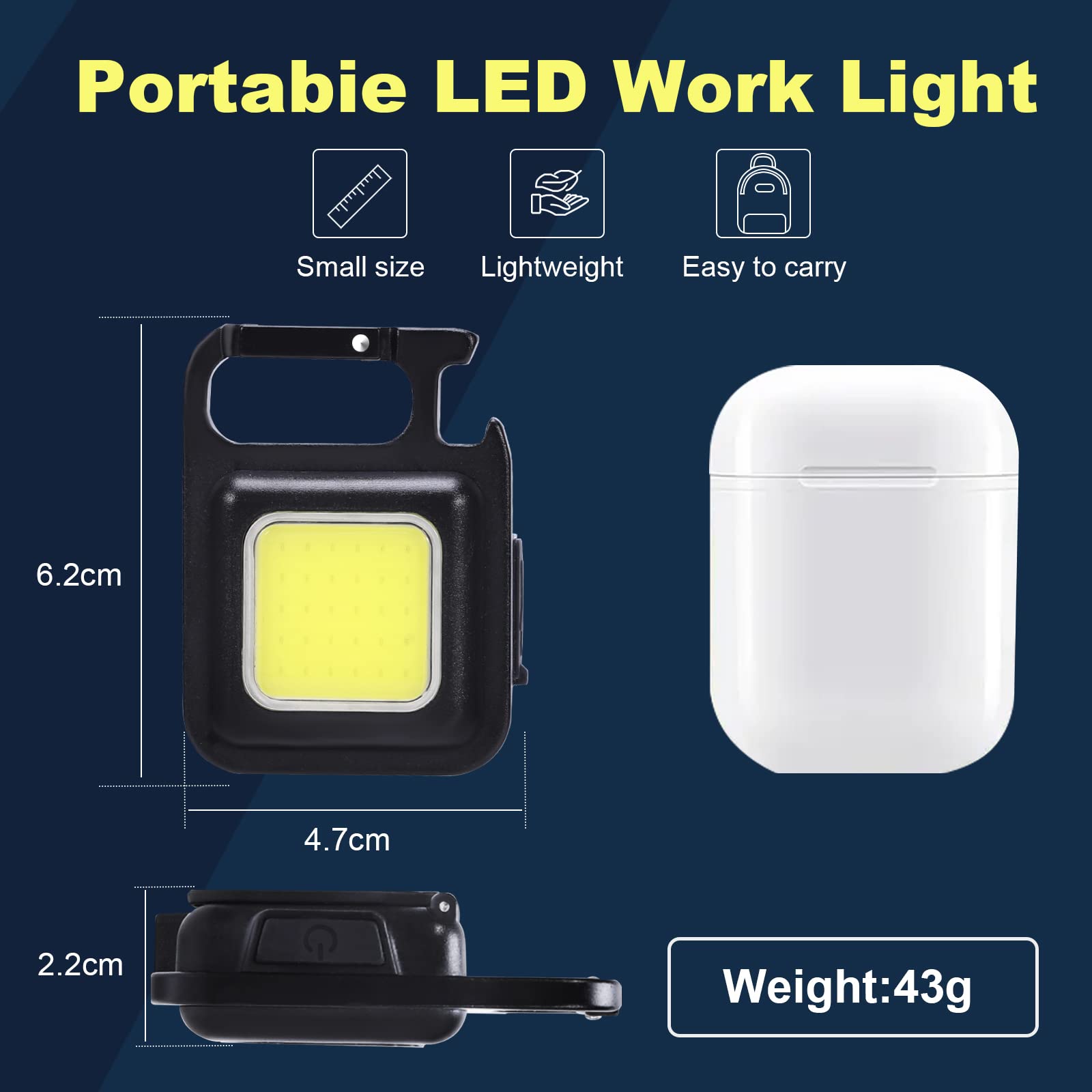 4 Mini Lampade Lavoro LED Ricaricabili - 800 Lumen, Impermeabili IPX4, Con Magnete E Moschettone, Per Officina, Campeggio, Emergenze