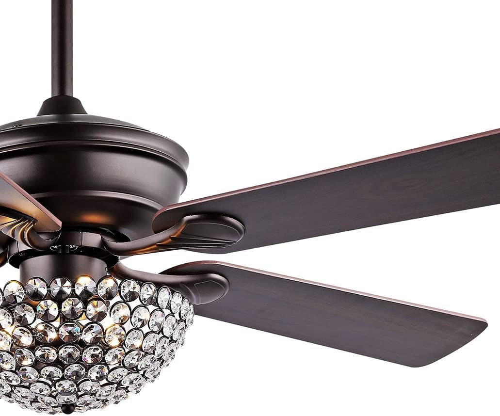 JONATHAN Y 52" Oil Rubbed Bronze LED Ceiling Fan with Remote, 3-Light Traditional Glam Ceiling Fan for Living Room and Bedroom, 5 Reversible Blades, Crystal Prism Bowl Shade (JYL9711A)