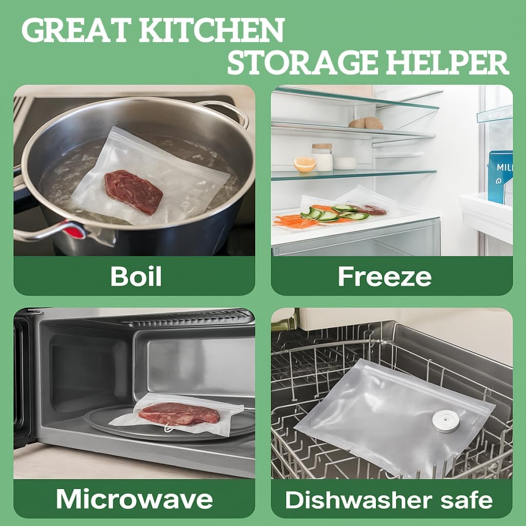 Vacuum sealer bags for food,reusable vacuum seal bags, storage bags vacuum sealed with air valve, double zipper. (13.4 * 11.8inch) 20pcs. - Image 4