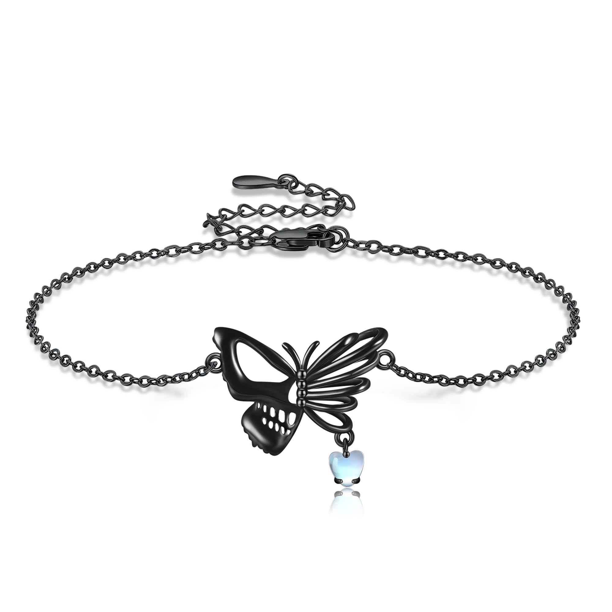 Schwarz Armbänder Sterling Silber Schmetterling Totenkopf Armband Gothic Schmuck Muttertag Weihnachten Halloween Geschenk für Damen Frauen