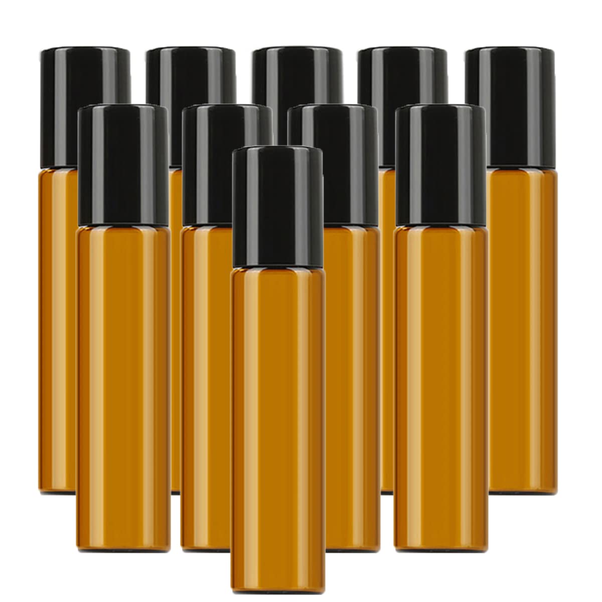 NA 10Pcs 10ml Essential Oils Roller Bottles Refillable Brown Amber Glass Bottles with Stainless Steel Roller Balls