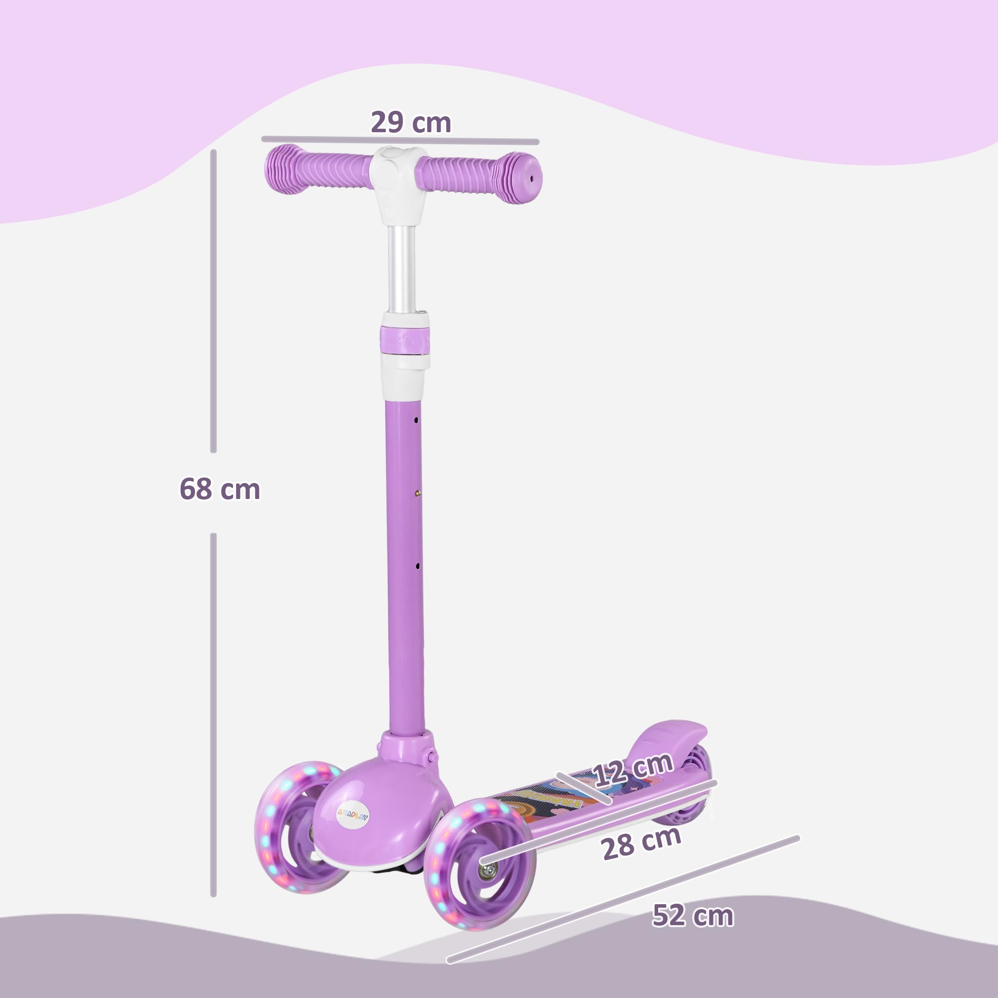 AIYAPLAY Patinete Infantil 2-6 años, Altura Ajustable 3 Niveles, Morado