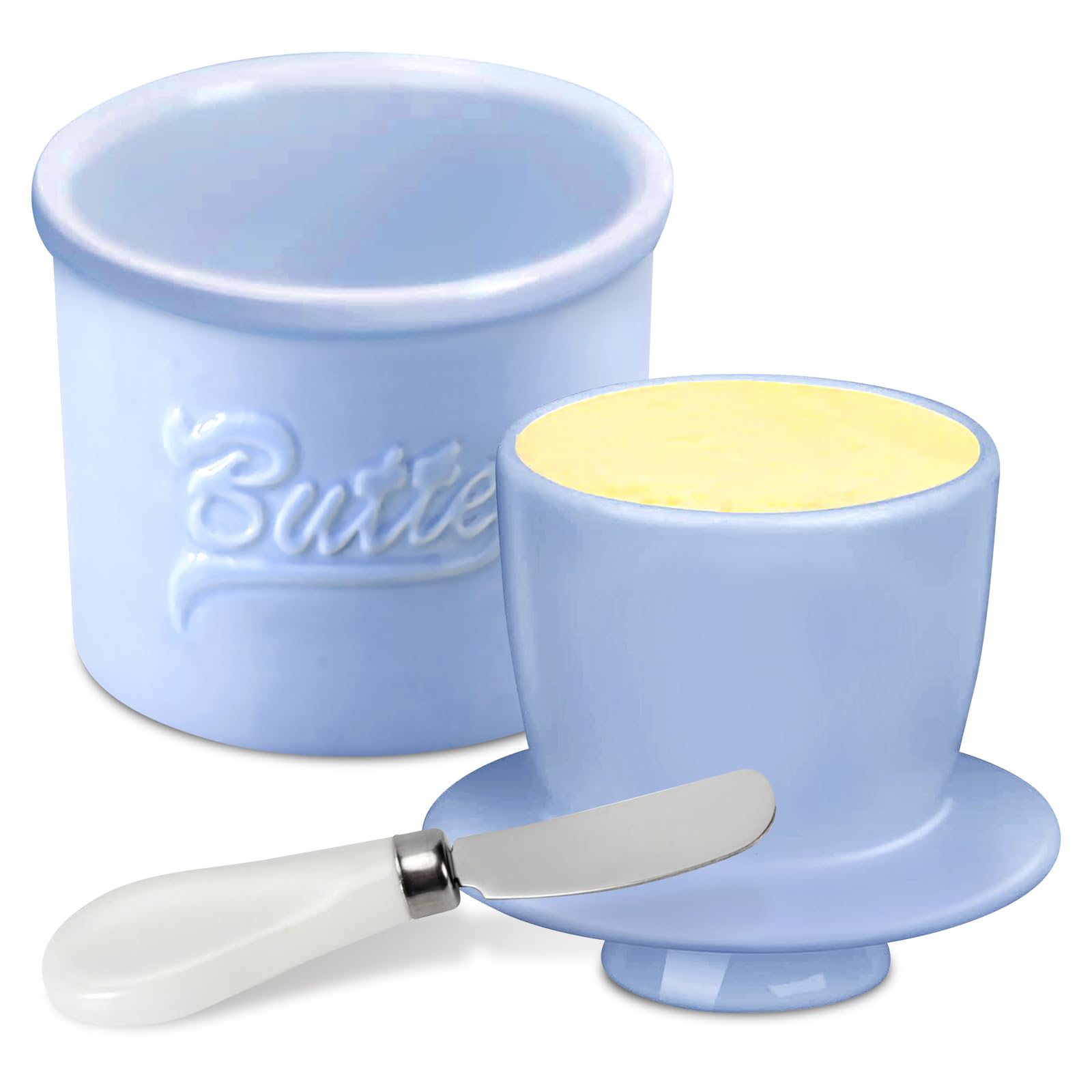 BORDEAG Burriera Con Coperchio, Portaburro In Ceramica Blu, Burriera In Porcellana Per Burro Appena Aromatizzato, Coccio Per Burro Per Colazione