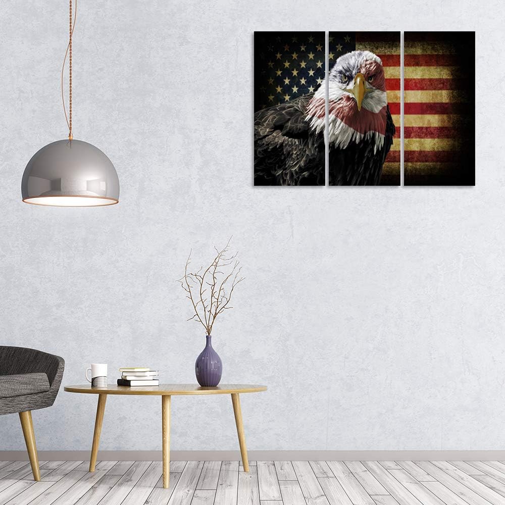 American Flag Wall Art Rustic 3 Pieces Patriotic Concept USA Flag Canvas Poster Print Home Wall Decor Framed Decoration for Office Bedroom Living Room 16"x24"