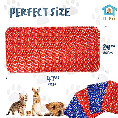 Image of Guinea Pig Cage Liner - Pack of 4 Washable Pee Pads for Dogs, Smooth Fleece Guinea Pig Bedding for Cage & Crates, Reusable & Waterproof Puppy Pee Pads - 47x24 Inches, Red Blue Piggies