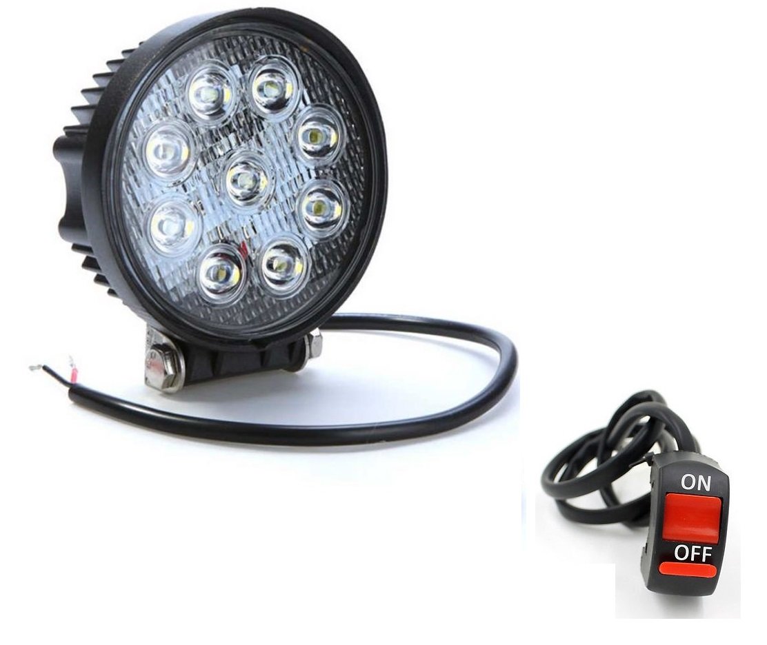 AOW Attractive Offer World 9 LED (White) Super Bright Spot Light Fog Lamp For Royals Enfiield Classic 500 (18 W) Pack Of 1- With Handle Bar Mounting On-Off Switch