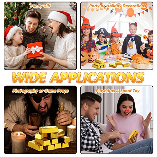 HyDren 12 Pcs Fake Gold Bars Replica Golden Bullion Glittering Brick Movie Prop Stage Decoration Novelty Pirate Party Supplies Paper Weight Door Stop for Valentines Carnival(2.4 x 1.1 x 0.7 Inch)