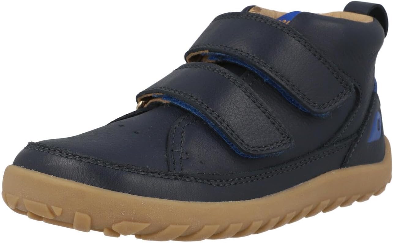 Bobux Kid+ Trek Boots Navy Leather Nubuck Double Straps Zero Drop Barefoot Fit