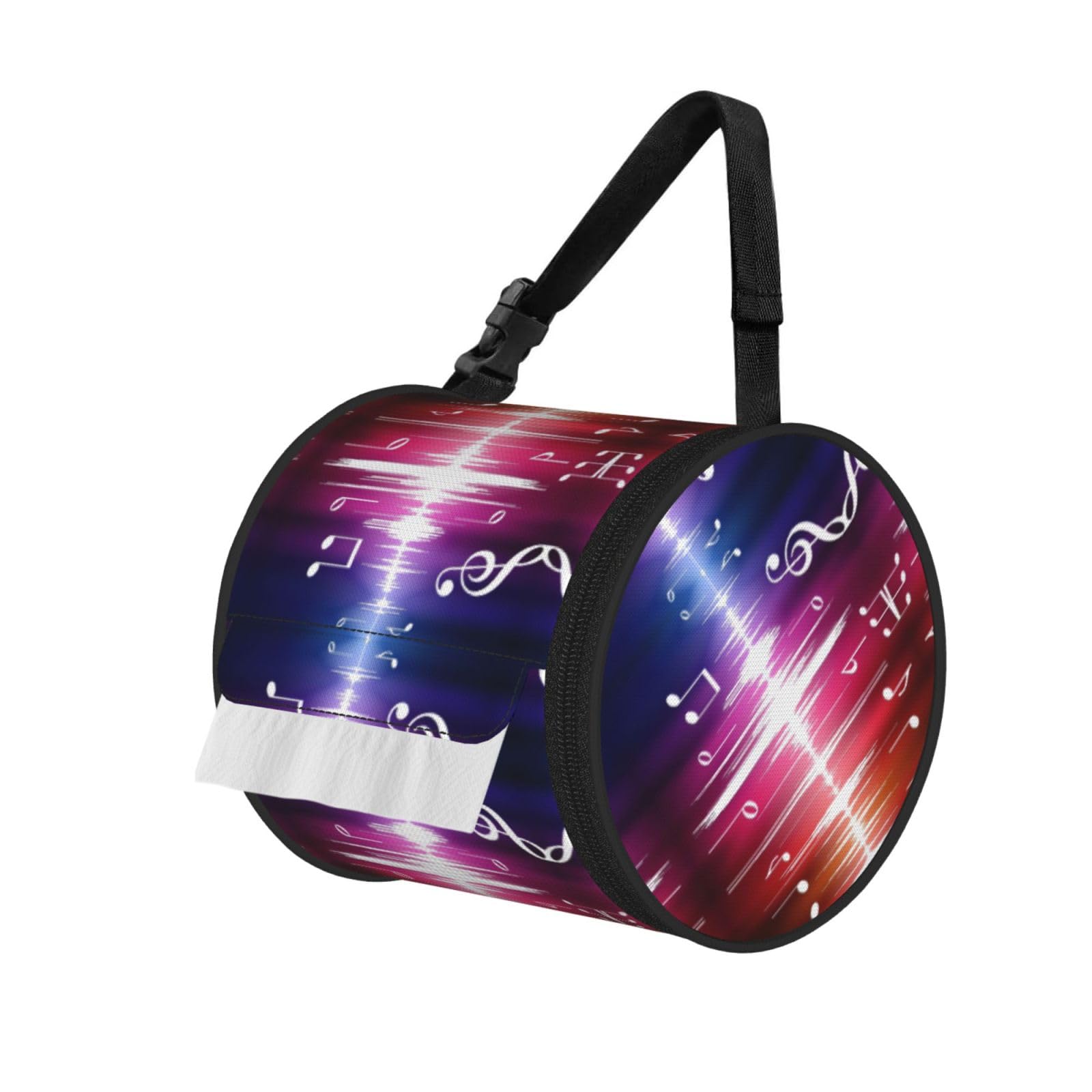 Jiuty Black Music Notes. Print Cylinder Tissue Organizer Bag With Strap, Portable Toilet Roll Holder For Camping Car