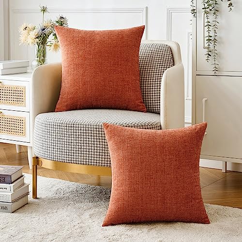 Image of MIULEE Pack of 4 Couch Throw Pillow Covers 18x18 Inch Soft Burnt Orange Chenille Pillow Covers for Sofa Living Room Solid Dyed Pillow Cases