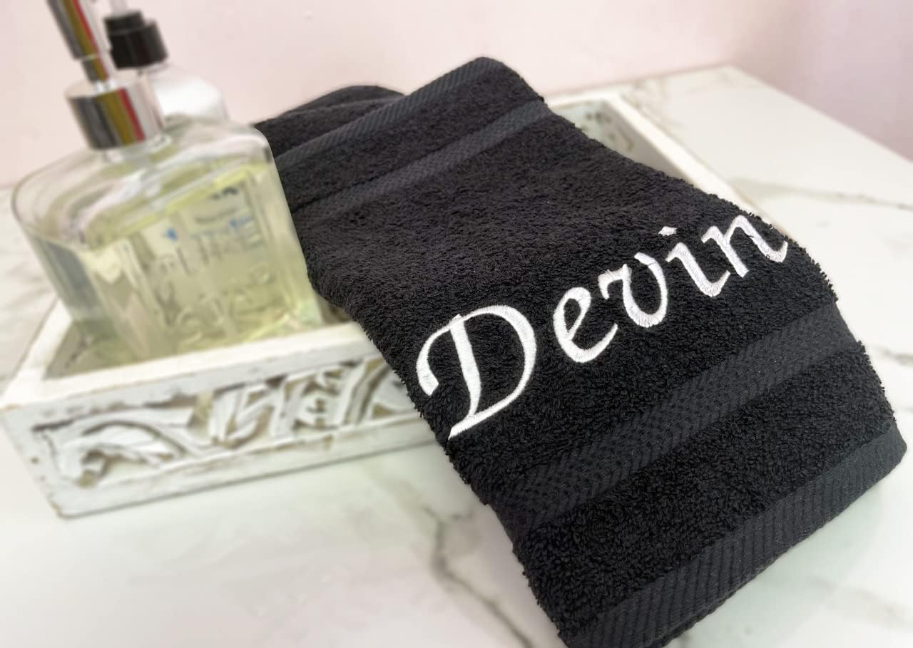 Liberty21 Custom Embroidered Washcloth Towel Set for Body and face, Makeup. 100% Soft Cotton Reusable Cleansing Cloths, Set of Four. (Black)