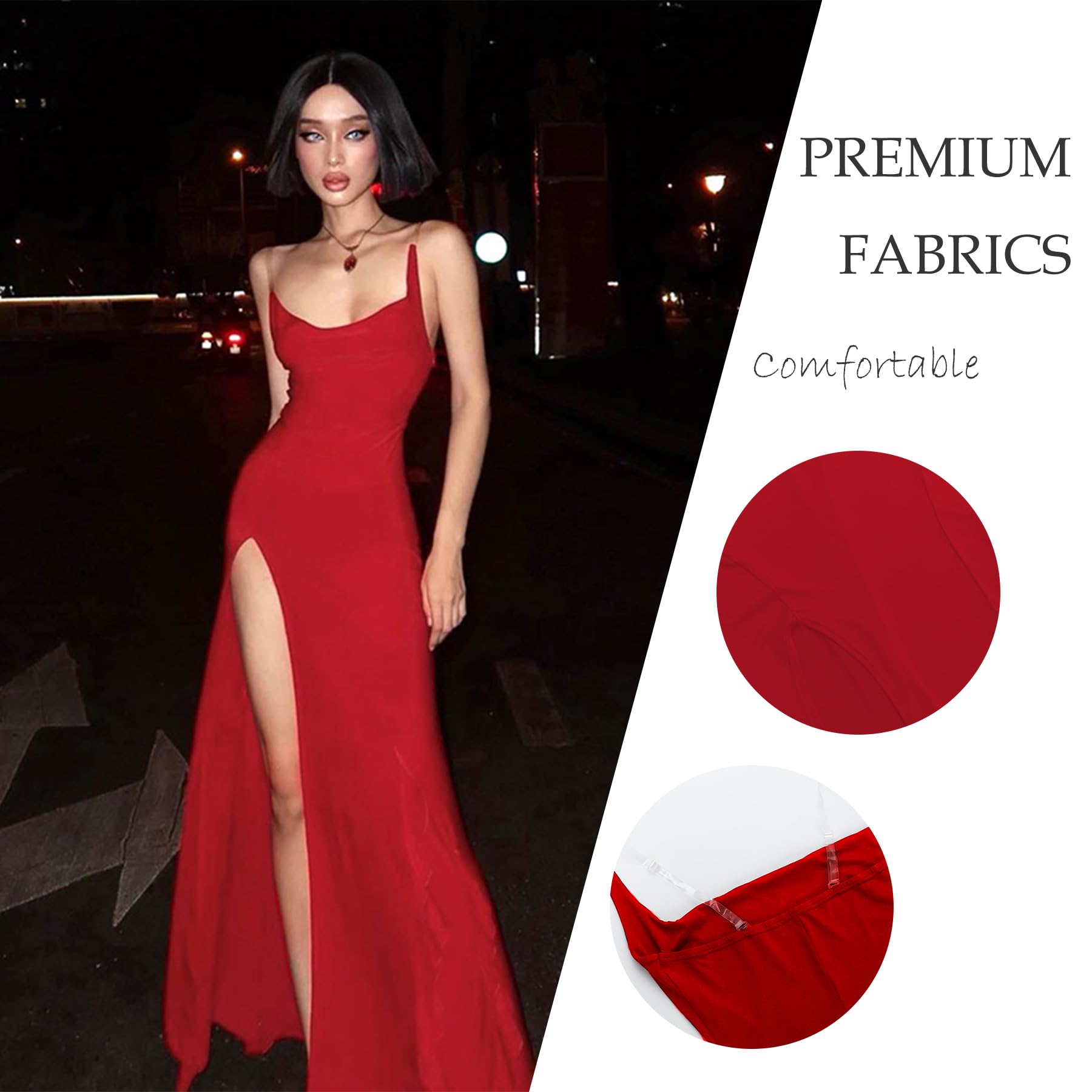 Elegante vestido largo ajustado sin mangas con tirantes delgados, espalda descubierta, abertura lateral, vestido largo de cóctel para mujer