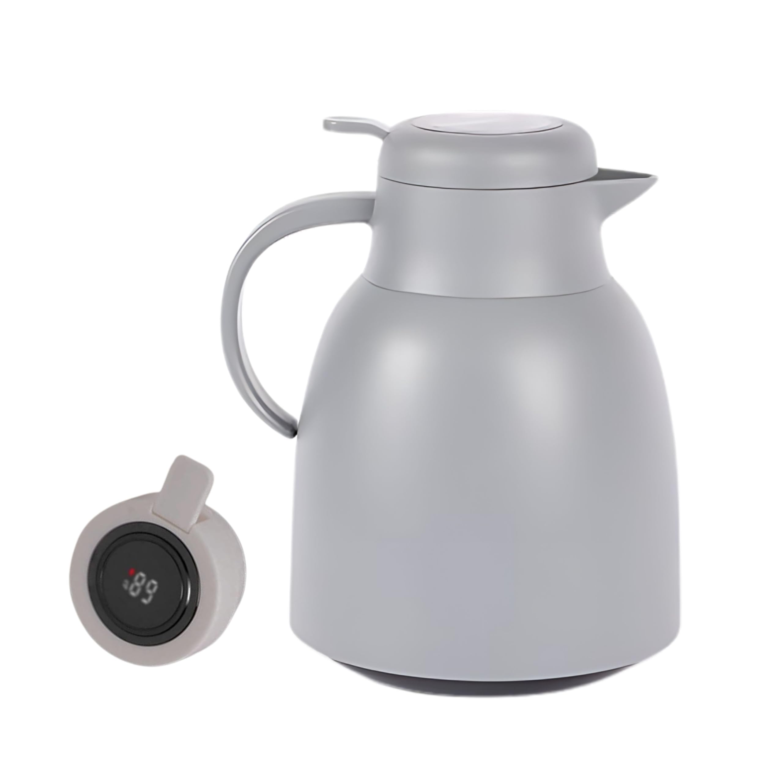 ADEPTNA 1.5-Liter Thermal Vacuum Flask Carafe Large Capacity with Handle and Temperature Sensor Display Double-Wall Insulated Thermos for Water,Tea, Beverages-Includes Handle for Travel,Picnics (Grey)