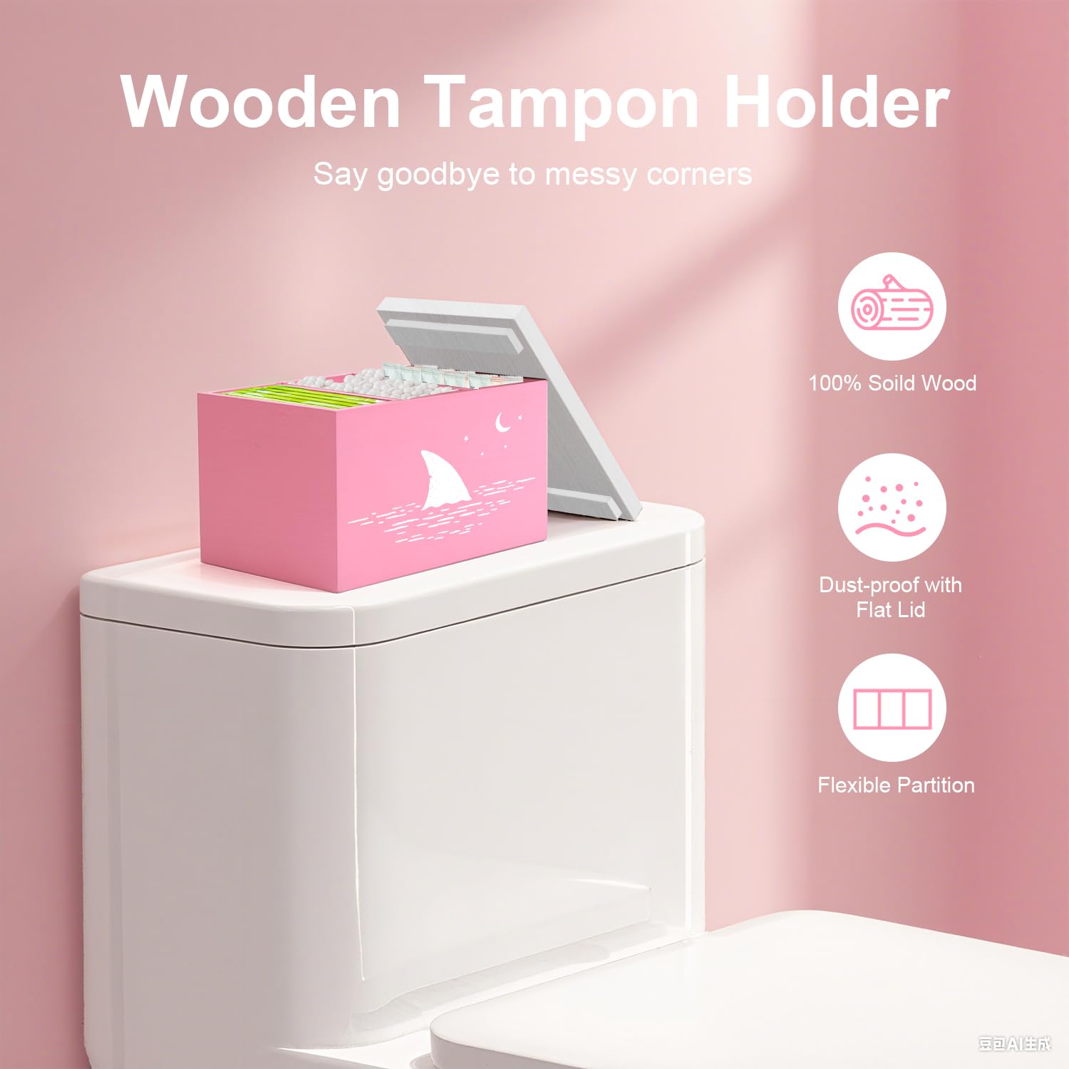 Tampon Holder for Bathroom,Pink Feminine Product Organizer,Girl Stuff Box for Bathroom,Pad and Tampon Organizer for Bathroom,Pad Holder for Bathroom,Shark Week Bathroom Organizer,Bathroom Accessories