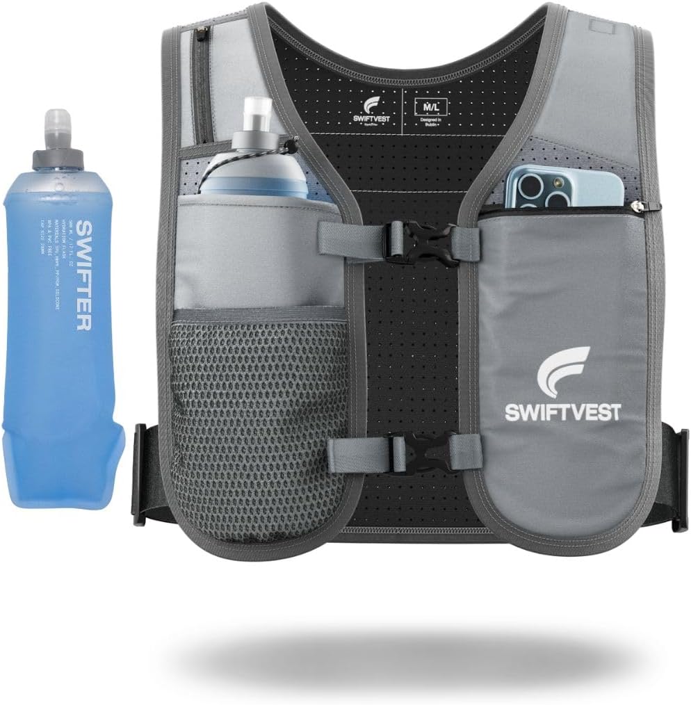 Running Vest for Women Men, INCLUDED - 500ml Soft Flask Water Bottle, Lightweight Reflective Phone Holder, Hydration Vest, Adjustable Unisex, Running Accessories
