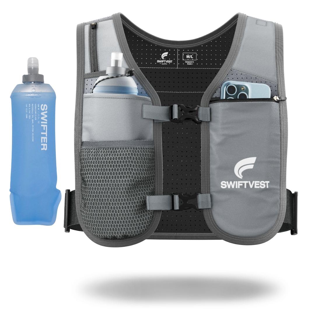 Running Vest for Women Men, INCLUDED - 500ml Soft Flask Water Bottle, Lightweight Reflective Phone Holder, Hydration Vest, Adjustable Unisex, Running Accessories