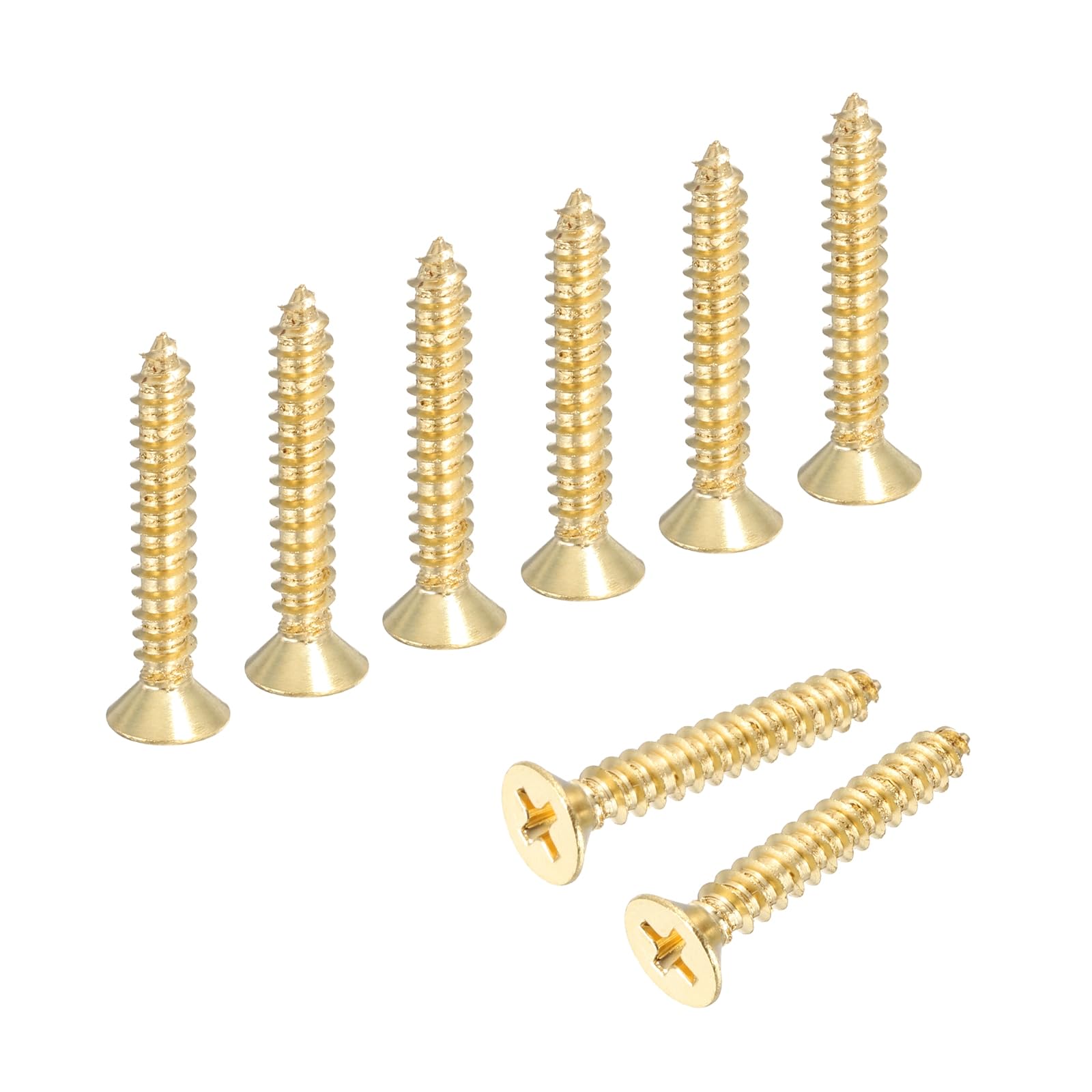 sourcing map Brass Phillips Wood Screws, M5 x 30mm Brass Phillips Flat Wood Screws Self-Tapping Furniture Connector for Door Hinges, Wood Crafts and DIY Projects,(Gold Tone, Pack of 8)