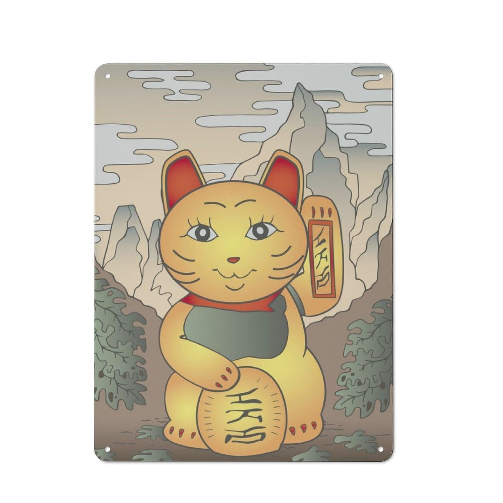 Junmoney Maneki Neko Japanese For Garden Room Or Summerhouse, Vintage Tin Sign 40X30cm, For Display In Garden Rooms And Summerhouses