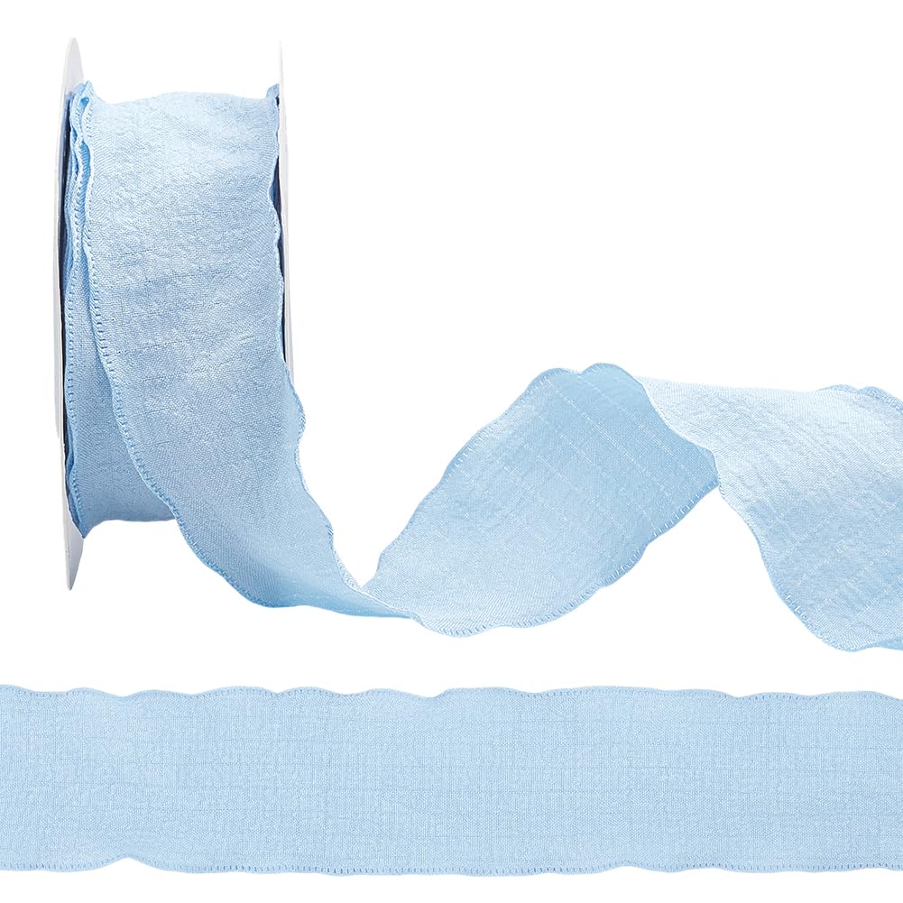 10 Yards 1.5 Inch Blue Ruffle Ribbon Trimming Double Ruffled Edge Polyester Silk Grosgrain Chiffon Ribbon Trim with Spool for Gift Wrapping Wedding Invitations Bouquet Christmas Decor