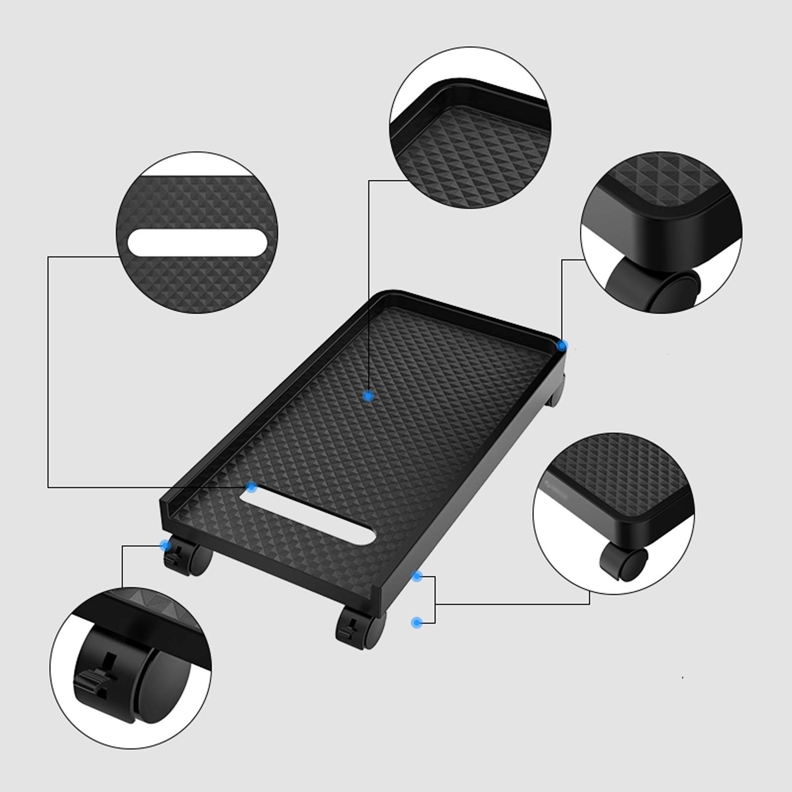 Supporto per CPU Simple Desktop Chassis Tower Stand Plastica PC Stand PC Supporto per la CPU Mobile Supporto da pavimento Stand CPU con 4 ruote e 3 fianchi laterale per ufficio casa Supporto per PC